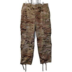 Army Camo ButtonFly Cargo Pants Distress Front & Back Mens Med Short 31-35 Waist